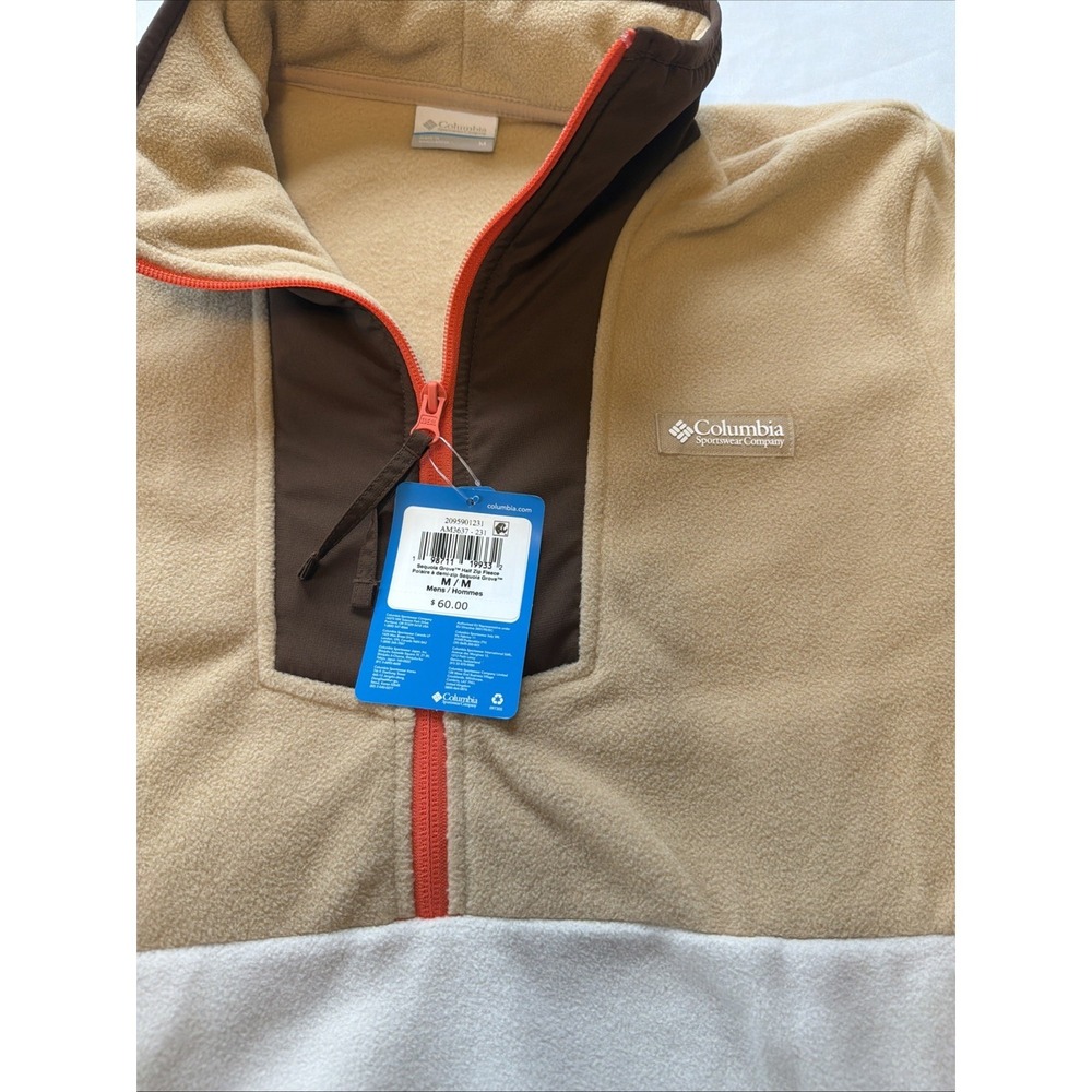 Columbia Sequoia Grove Jacket Men's Canoe Dark Stone Fleece Half Zip JAX315 SzM - Picture 3 of 7